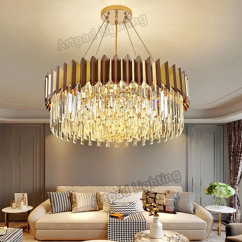 Modern Luxury Gold Crystal Chandelier Lighting Led Ceiling Pendant Light Fixture Living Room Hotel Hall Art Decor Hanging Lamp