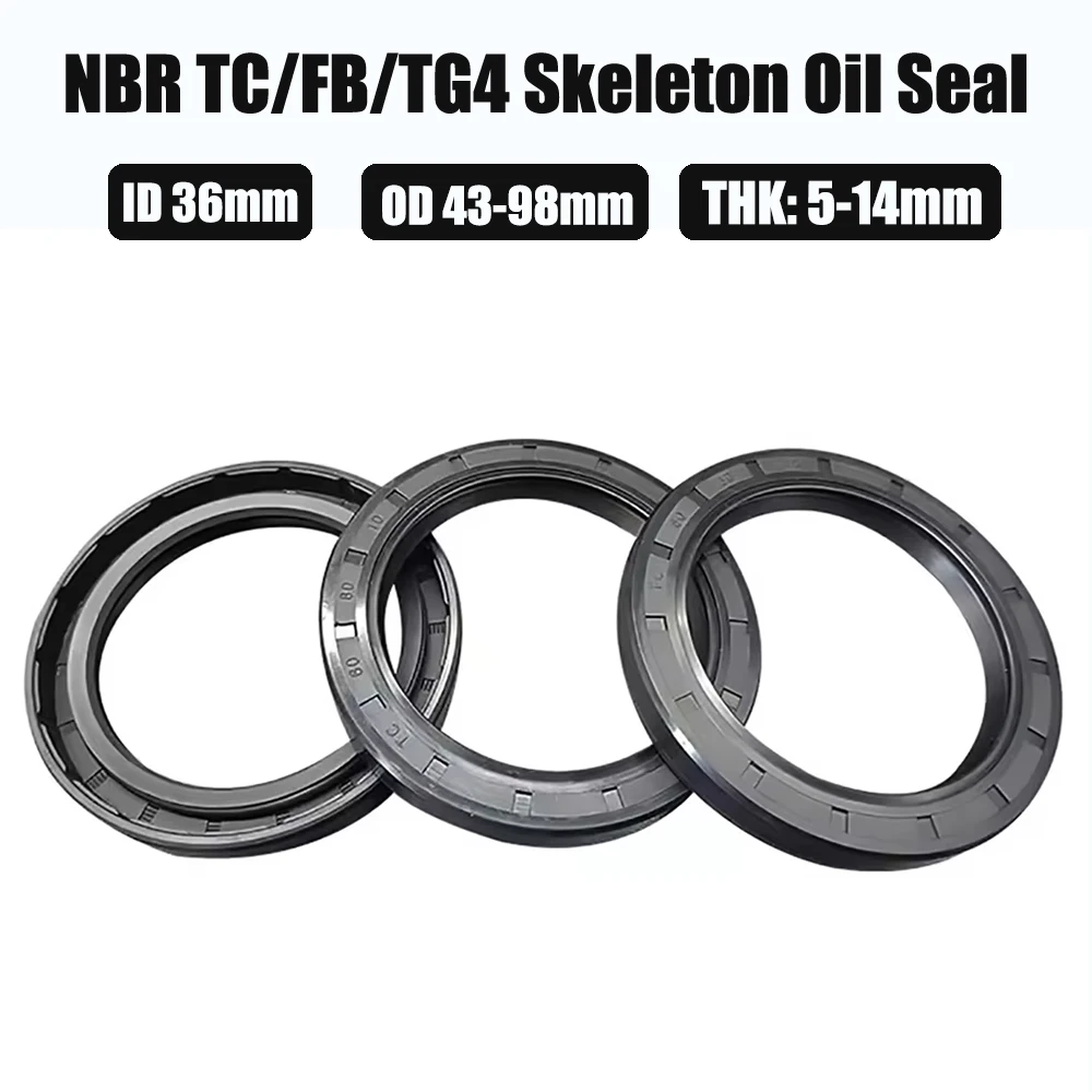 

2-10Pcs ID 36mm OD 43-98mm Thickness 5-14mm Black NBR TC/FB/TG4 Skeleton Oil Seal Nitrile Butadiene Rubber Gasket Sealing Rings