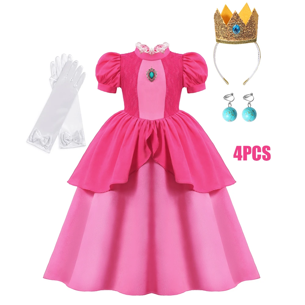 Rose Peach Costume Kids Girl Cosplay Fancy Carnival Birthday Party Role Play Princess Dress with Lace Children Halloween Outfit