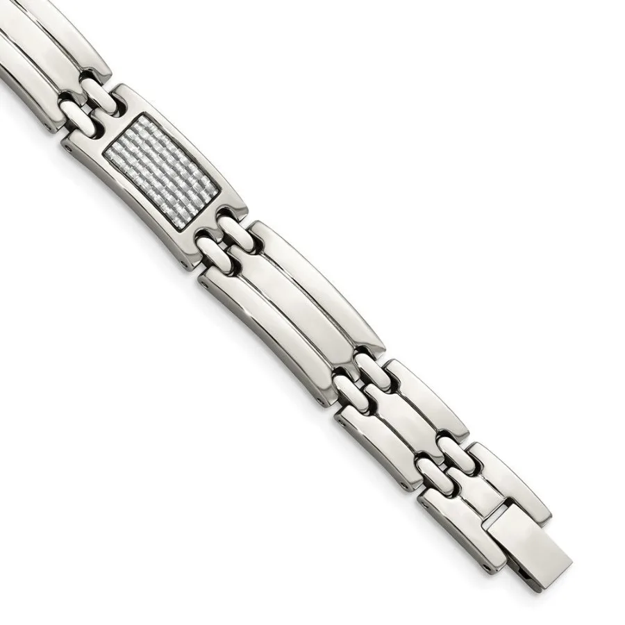 

Chisel Stainless Steel Polished with Grey Carbon Fiber Inlay 8.5 inch Link Bracelet