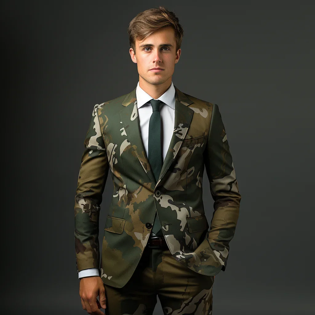 

Mens 2 Piece Suit Notched Lapel Camouflage Coat Top Two Buttons Casual Military Slim Fit Sui No Tie