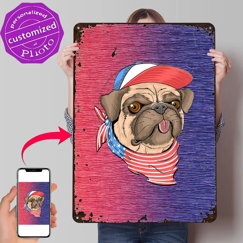 American Dog 3D Texture Metal Poster Customized Wall Art Tin Sign Gift for Mancave Home Decor Luxury Decoration Home House Items