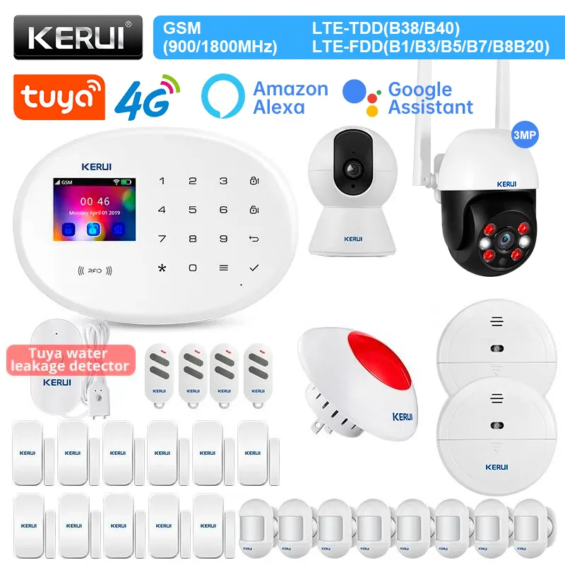 KERUI – système d\'alarme W204, wi-fi, GSM, 4G, pour maison connectée, compatible avec Alexa, capteur de mouvement, capteur de porte, sirène,