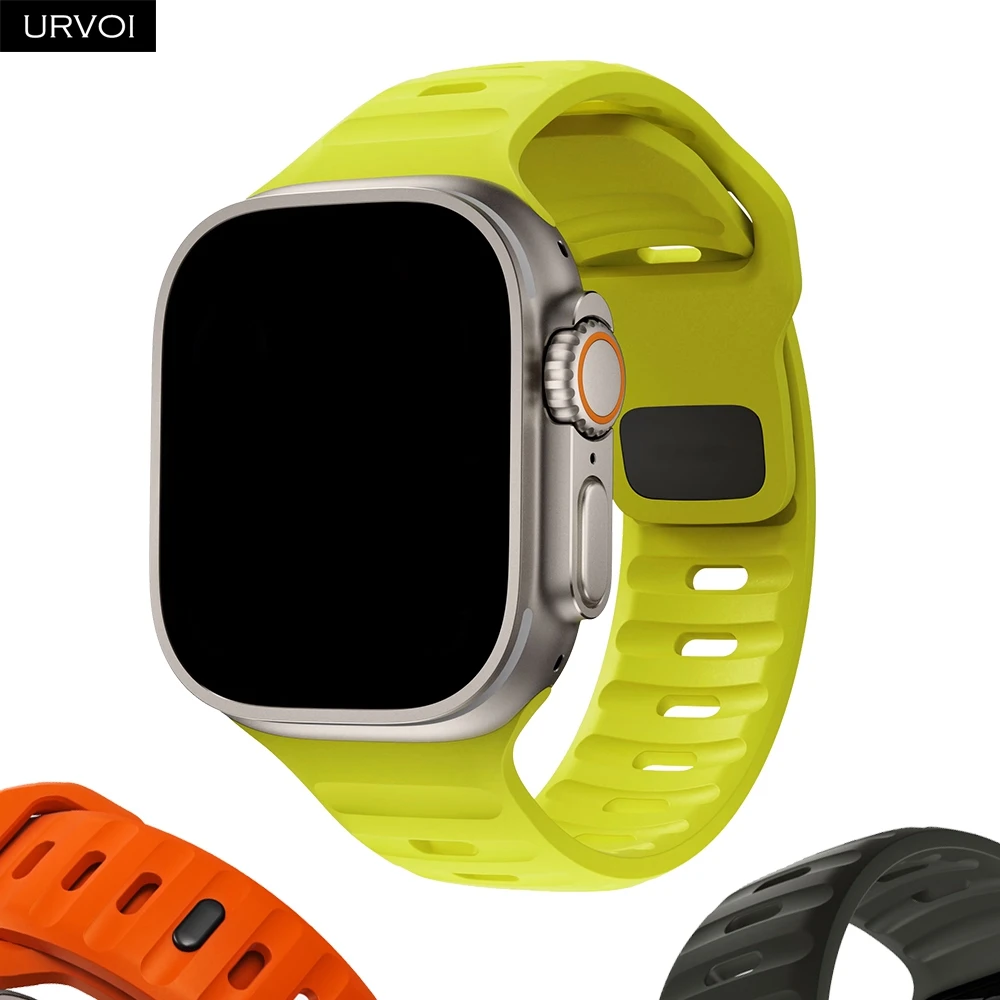 URVOI Silicone strap for Apple Watch Sport band ultra 2 Series 10 9 8 7 6 SE 5 wristband for iWatch pin&tuck closure accessories