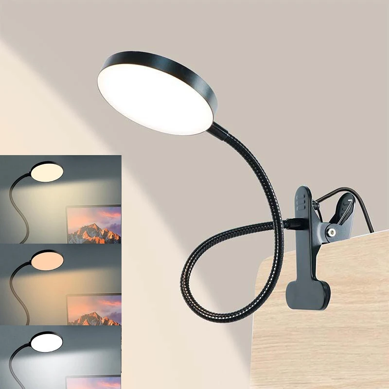 

LED Desk Lamp Clip Lamp Learning Lamp USB 3-color Adjustable Night Light Multi-purpose Flexible Black/White Reading Lamp