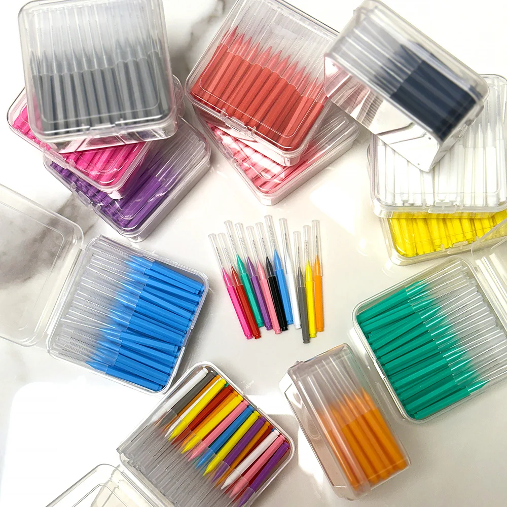 New 80Pcs/Box I-type push pull interdental brush 0.6-1.5Mm Cleaning Between Teeth Oral Care Orthodontic I Shape Tooth Floss