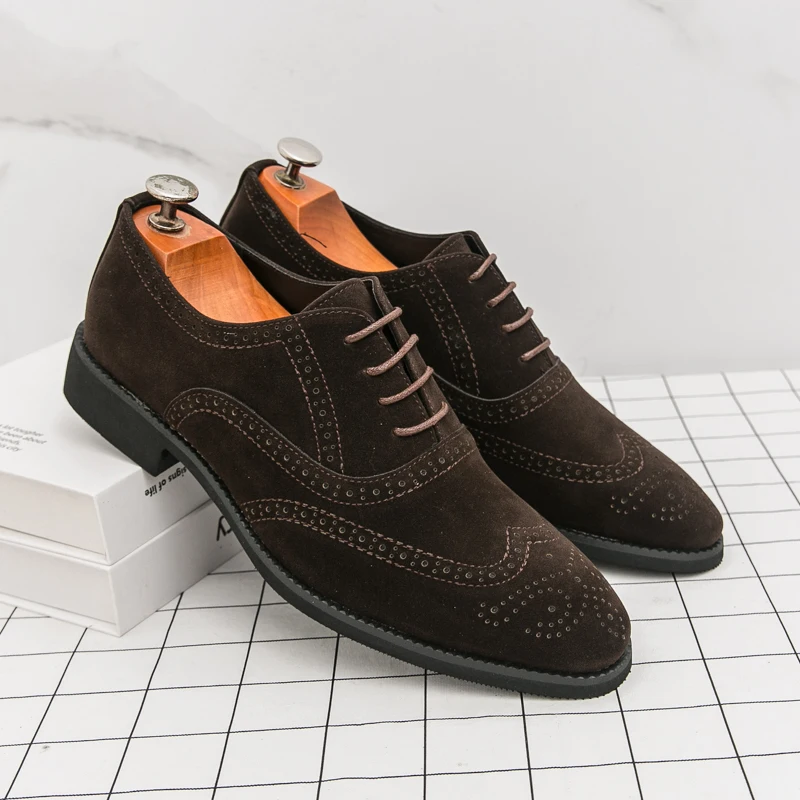 Retro Men's Business Brogue Shoes Velvet Laced Comfortable Office Formal Shoes Gentleman Shoes Size 38-46 Men's Footwear