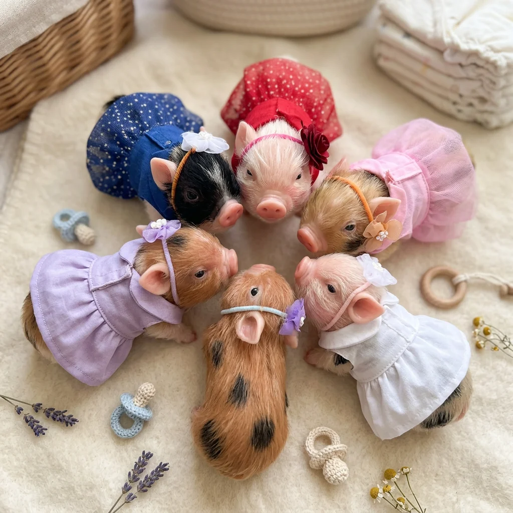 5 Inch Full Body Solid Silicone Piglet Doll Hand Painted 3D Skin Texture Lifelike Soft Touch Mini Bebe Collectible Art Gift