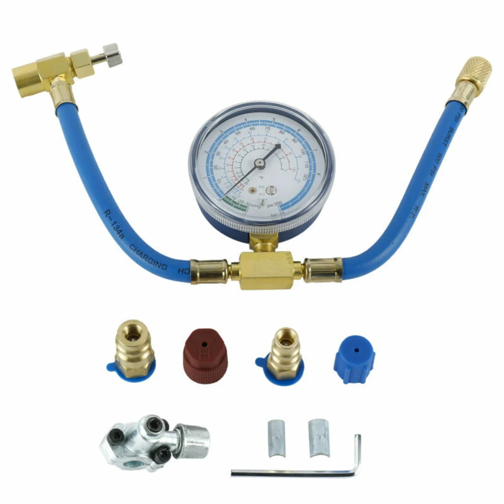 

Charging Hose To Refrigerator With Gauge, AC Refrigerantion Recharge Hose Kit 16 Inches Tool Accessories
