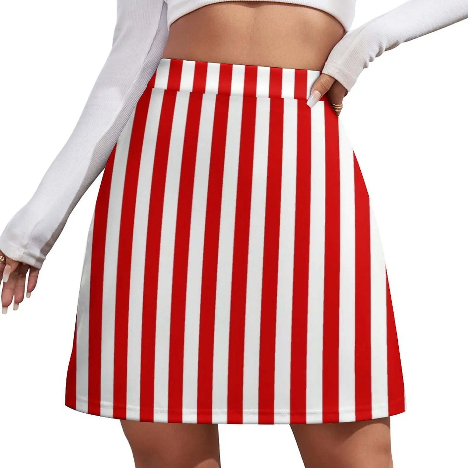 

Rosso Corsa Red and White Vertical Stripes Mini Skirt extreme mini dress elegant skirts for women Mini Skirt