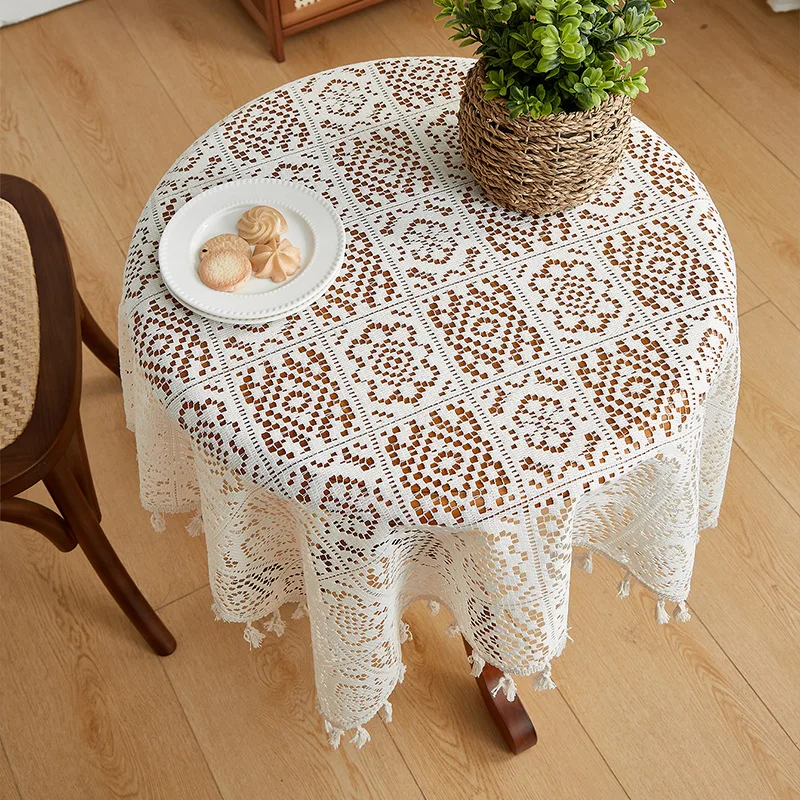 American retro pastoral hollow crochet tablecloth, rectangular, for round dining tables, coffee tables, cabinet covers, home use
