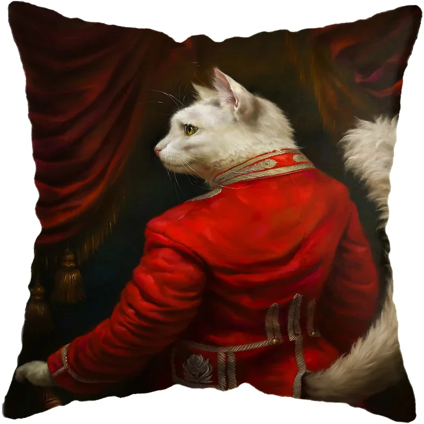 Vintage Painting Cat Dog Animal Pillow Cover Car Decor Cushion Home Sofa Bed