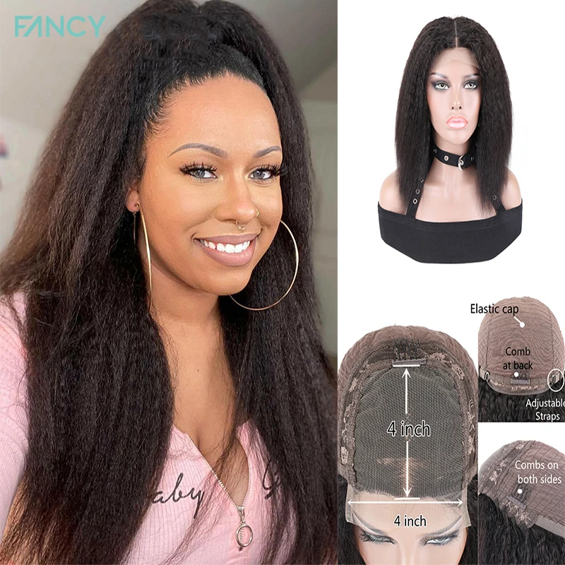 

Fancy 4x4 Lace Front Wig Human Hair Wigs Brazilian Kinky Straight Lace Frontal Wig for Black Women Glueless Lace Wig Pre Plucked