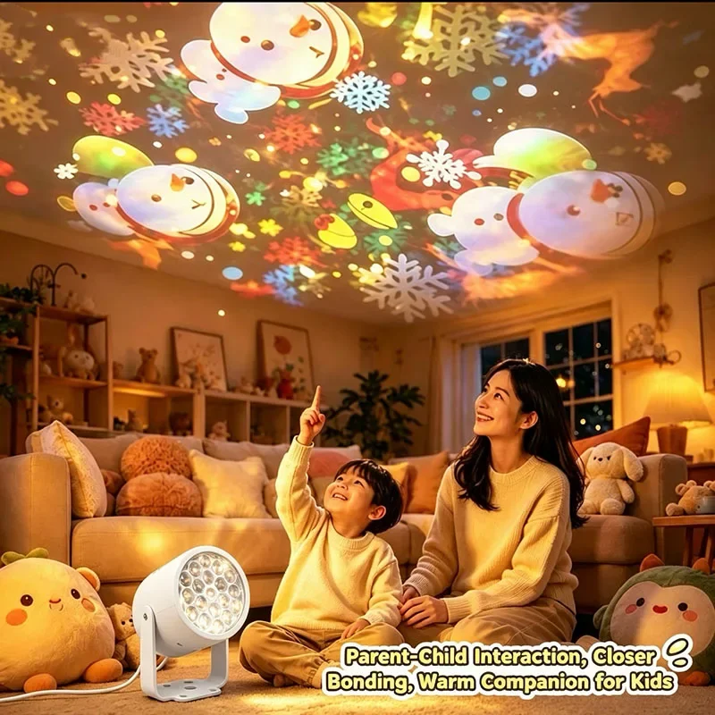 Christmas Cartoon Projector Night Light, LED Ocean‑World Lamp for Kids Bedroom Party Stage Decor