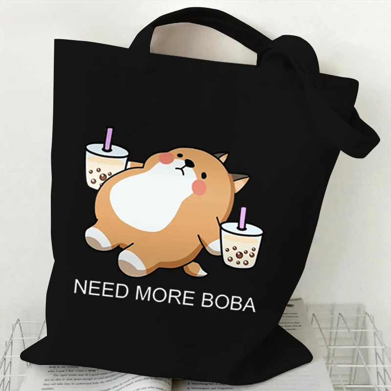 Just A Girl Who Loves Corgis Print Canvas Tote Bag Women Shopping Bag Teen Foldable Large Capacity Corgis Lover Shoulder Handbag