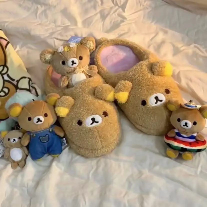 

Rilakkuma Cute Cartoon Plu Slippers Warm Cotton Indoor Slippers Super Soft Home Shoes for Autumn and Winter Universal Use Gift