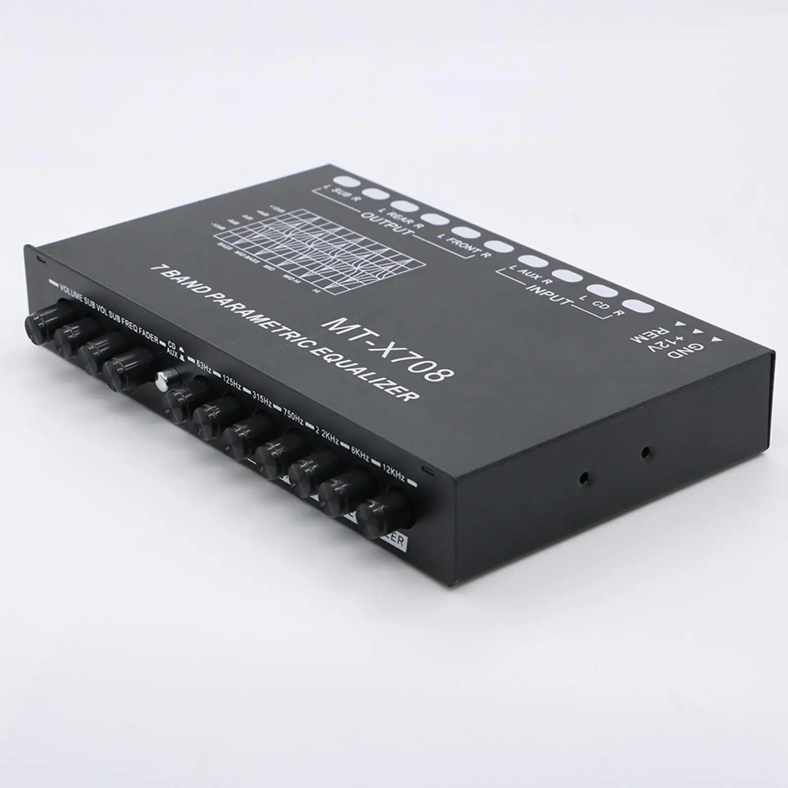 7 Band Car Equalizer DC 12V Blue Light Illumination Multifunctional for Boat RV with Auxiliary Input Car Audio Graphic Equalizer