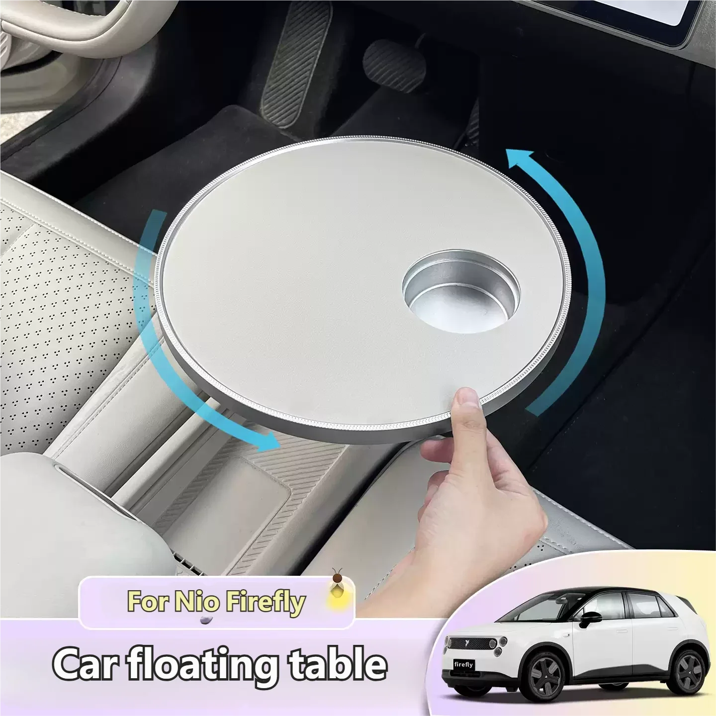 For Nio Firefly Car Cup Holder Expander Multi-Function Drink Holder with Food Table 360-Degree Adjustable Base Tray For Snack