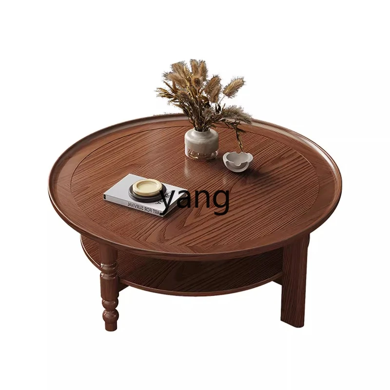 

LH retro solid wood coffee table living room household small tea table round small tea table edge