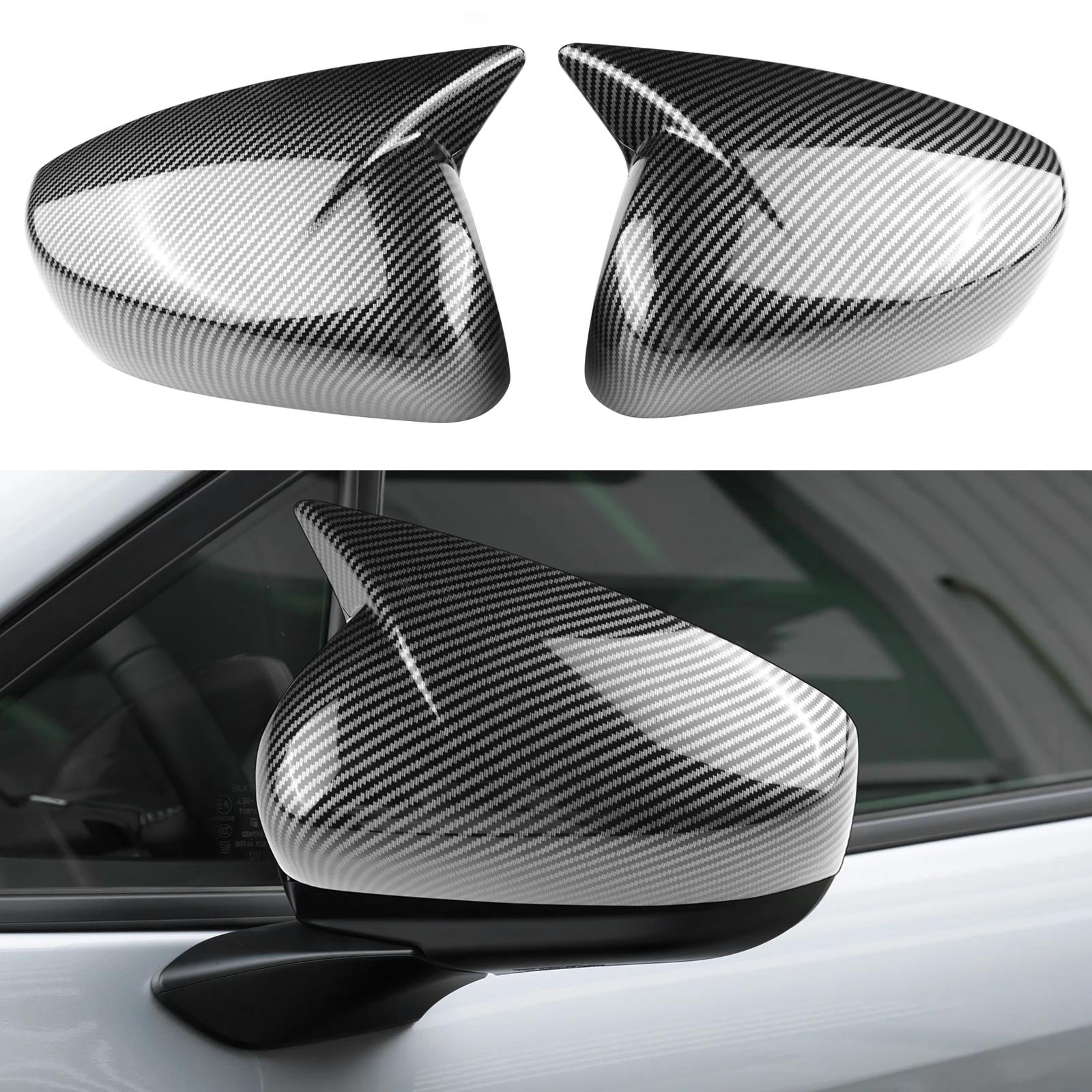 Rearview Mirror Cover For Subaru Crosstrek Impreza 2024 Carbon Fiber ABS Style Glossy Black Rear View Mirror Sticker Cap