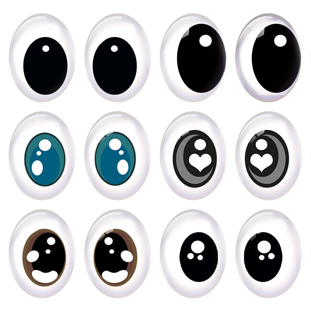 

5pairs/lot Oval Cute Cartoon Doll Black Heart Crystal Eye Pupils Photo Glass Cabochon Flatback Demo Cameo Diy Jewelry Making