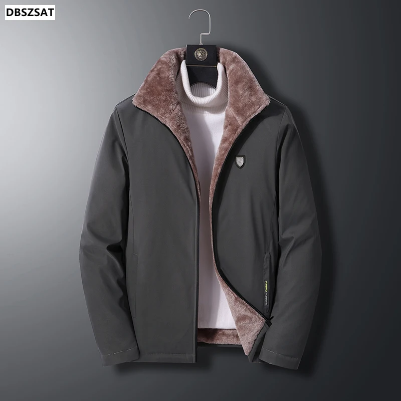 

Outwear Waterproof Warm Thick Fleece Parkas Men Solid Stand Collar with Fur Winter Vintage Streetwear Classic Jacket Men