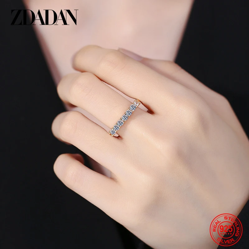 ZDADAN 925 Sterling Silver Rose Gold 3mm Pave Zircon Adjustable Ring For Women Girls Fashion Jewelry view 2