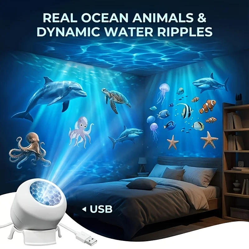 USB‑Powered Dynamic Ocean‑Wave Projector Night Light, 360° Rotatable Multi‑Angle LED Lamp with Static & Dynamic Modes, Decor Light for Bedroom, Game Room, Stage & Shooting, Perfect Gift for Easter, Ramadan, Birthday, Halloween, Christmas