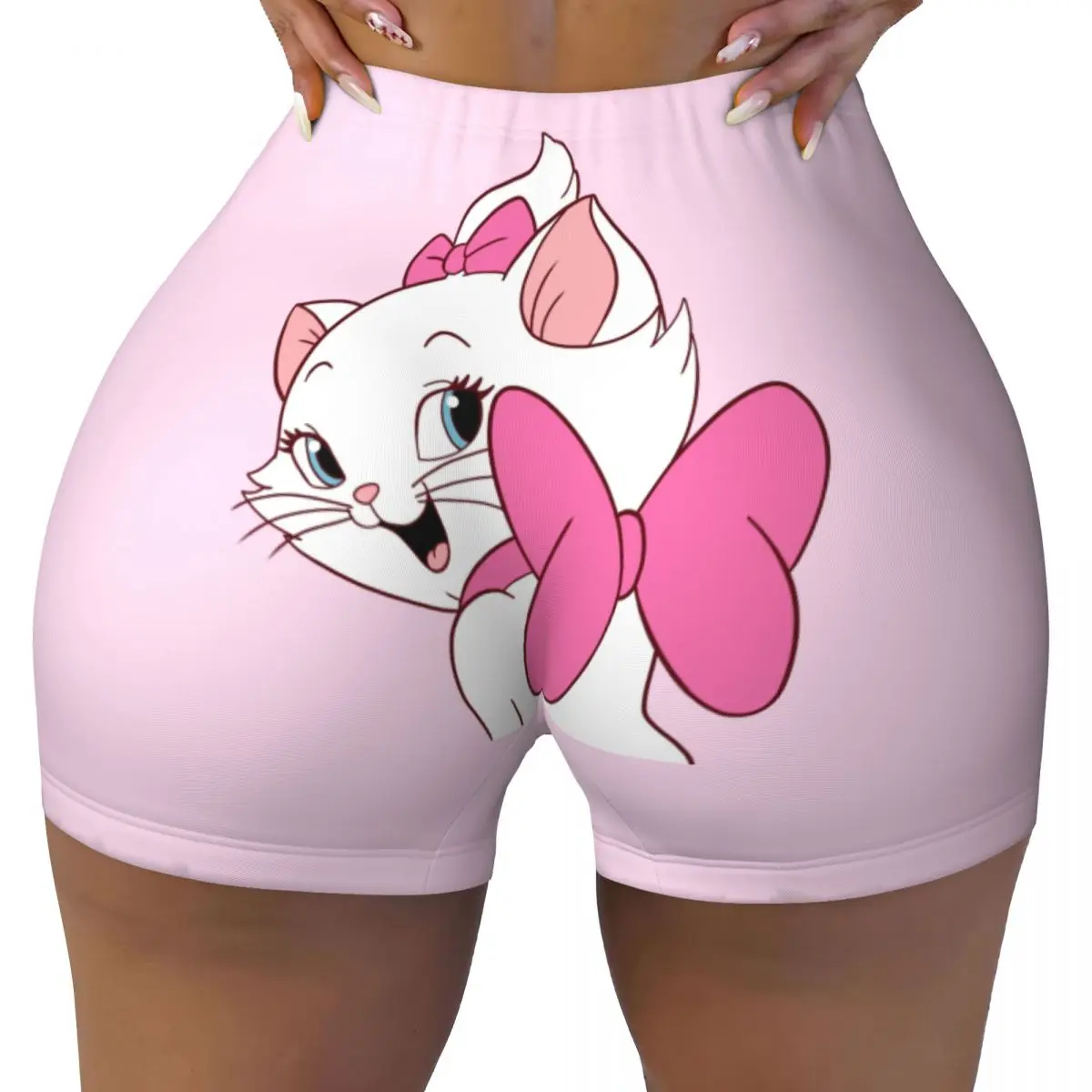 Custom Cute Baby Kitten With Bows Looking Back Volleyball Biker Gym Shorts for Marie Girly Cat Film Athletic Workout Yoga Shorts