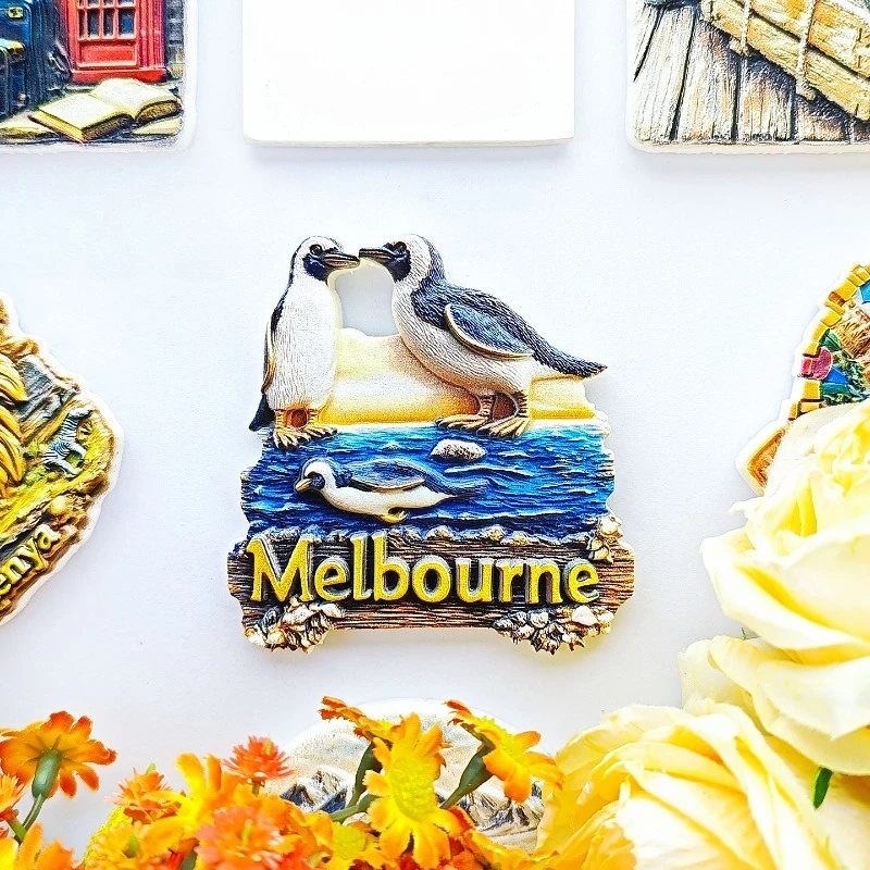 Melbourne Penguin Fridge Magnet - Wildlife 3D Coastal Scene Souvenir Unique Australian Nature Gift for Travel Ocean Lovers Decor