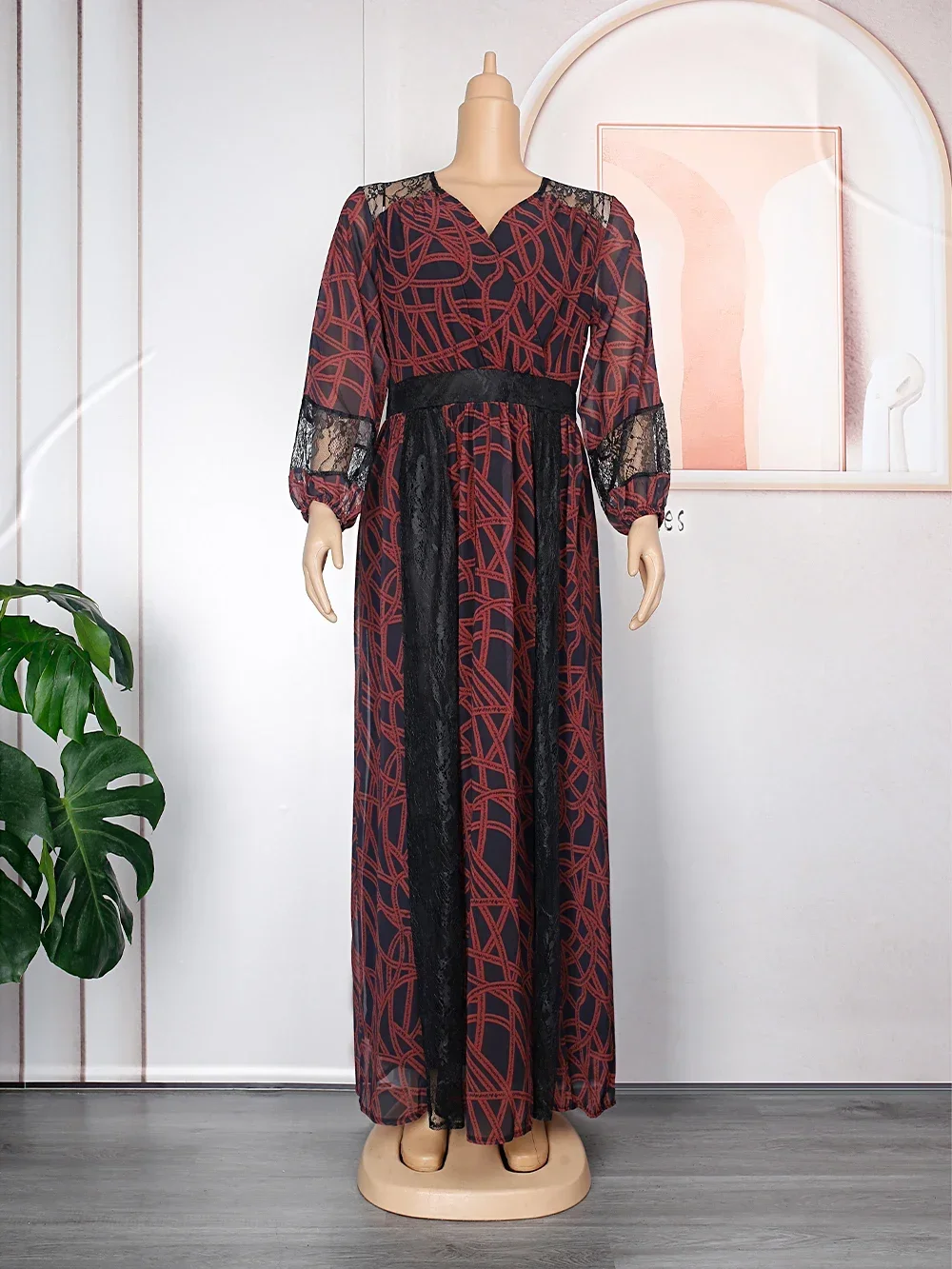 2024 New Spring Summer African Print Dresses for Women Plus Size Africa Clothes Turkey Muslim Lace Wedding Party Maxi Long Dress