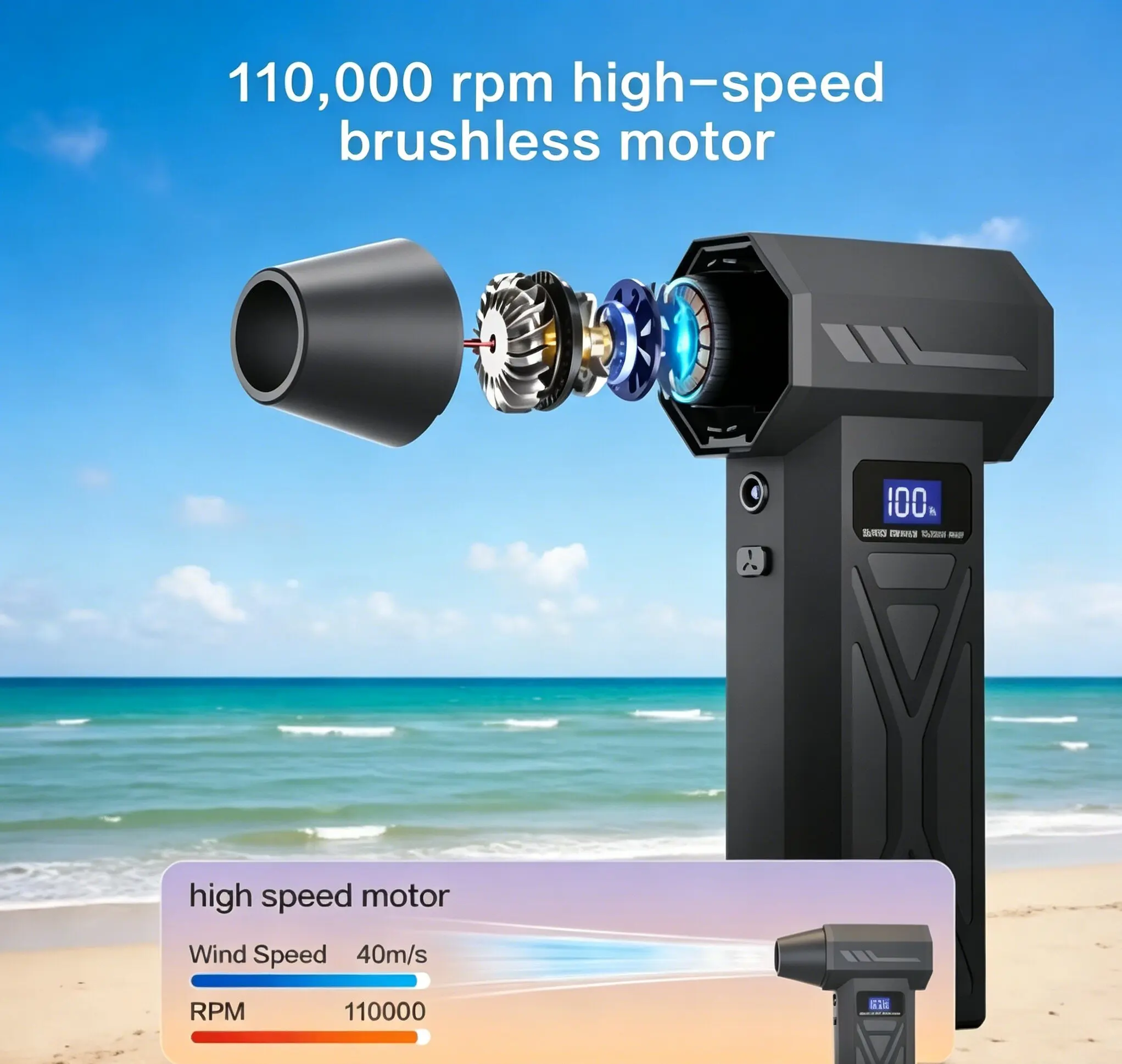 

P70 Powerful Brushless Motor Turbo Air Blower 110000Rpm 4 Gear Adjustable Jet Fan Blower with Led Light Air Duster Outdoor Use