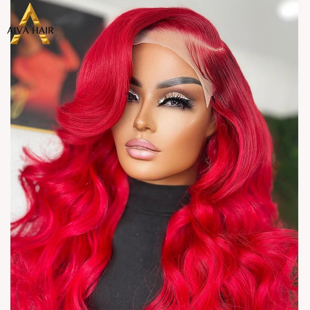 Red Color 30 Inch Synthetic Loose Wave Wig Glueless Drag Queen 13X4 Lace Front Cosplay Wigs For Black Women Pre Plucked