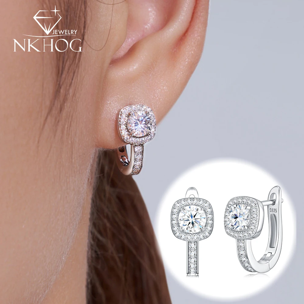 

Серьги-кольца из стерлингового серебра 925 пробы с муассанитом NKHOG для женщин, сверкающие серьги с искусственными бриллиантами для свадьбы и вечеринки, изысканные ювелирные изделия, подарок