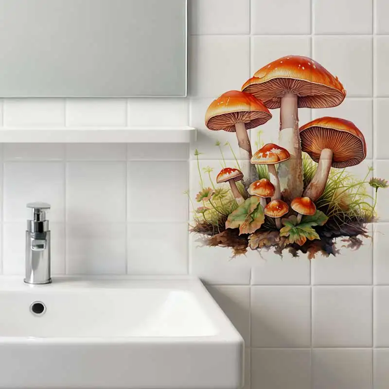 Mushroom Bouquet Wall Sticker Toilet Lid Stickers, Bedroom Entrance Living Room Porch Home Decora Waterproof Decal Stickers S910