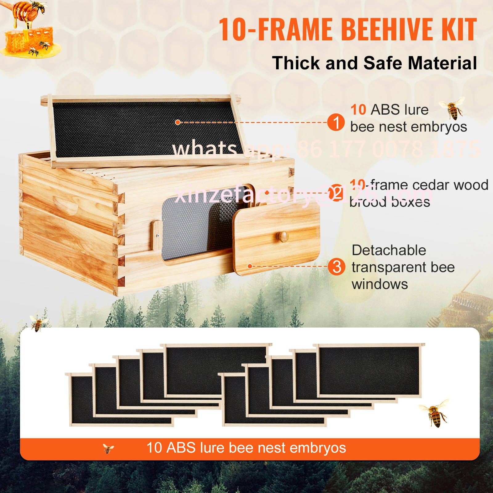 Customizable Bee Hive Deep Box Starter Kit 100% Beeswax Coated Natural Cedar Wood Langstroth Beehive Kit Transparent