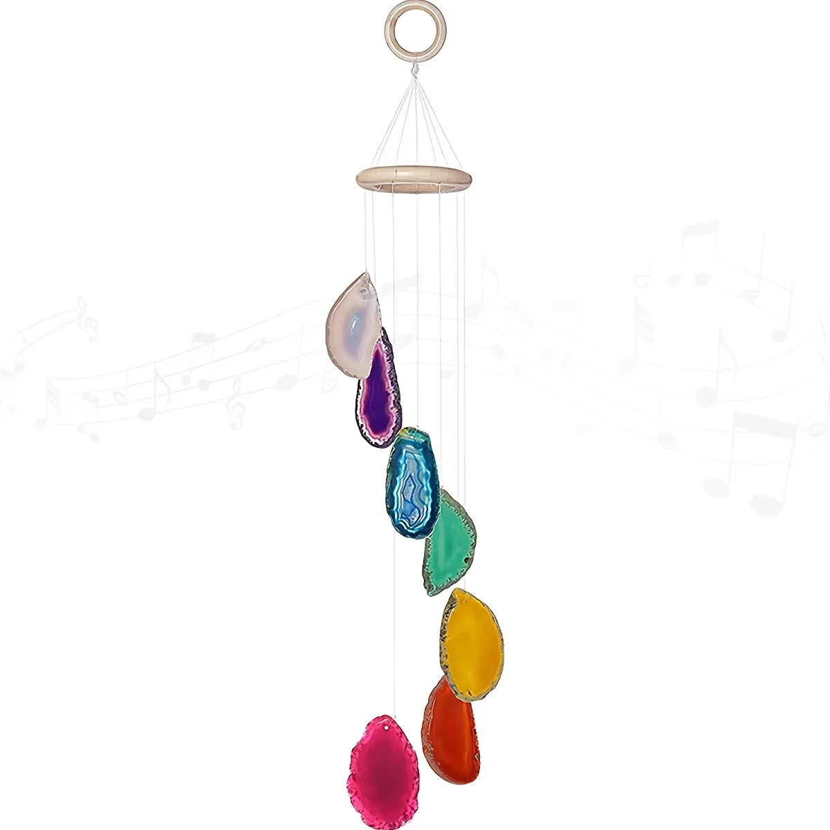 

Colored natural agate wind chime - hand polished earth stone wind chime