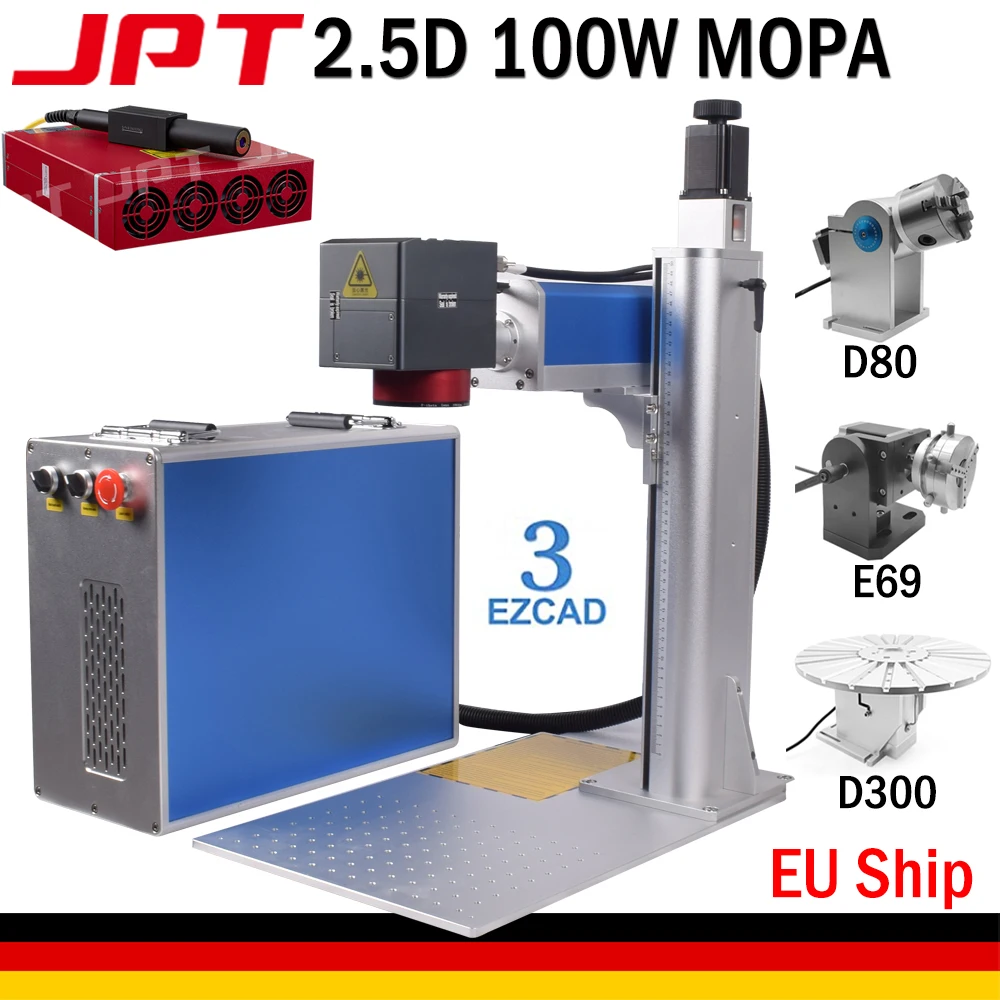 Ezcad 3.0 100W JPT M7 MOPA Fiber Laser Engraver 2.5D 3D for Metal Engraving Cutting 100W JPT MOPA 1064nm with Rotary Axis