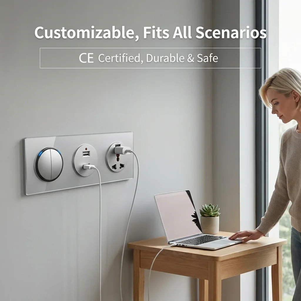 Grey Glass EU French Power Wall Socket USB Charger Data CAT6 HDMI TV  Universal Outlet Modules Wallpad L6 Combination