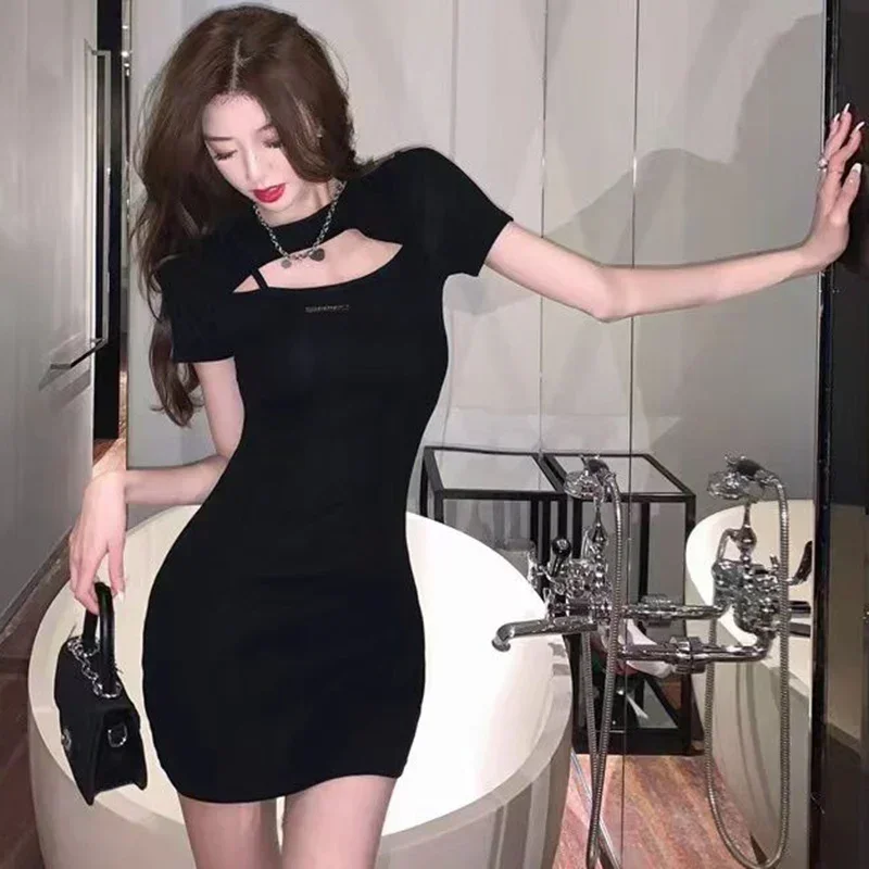 Summer Girls Chic Fashion Black Nightclub Dress Lady Korean Sexy Cut Out Dress Women Comfortable Elastic Wrap Dress