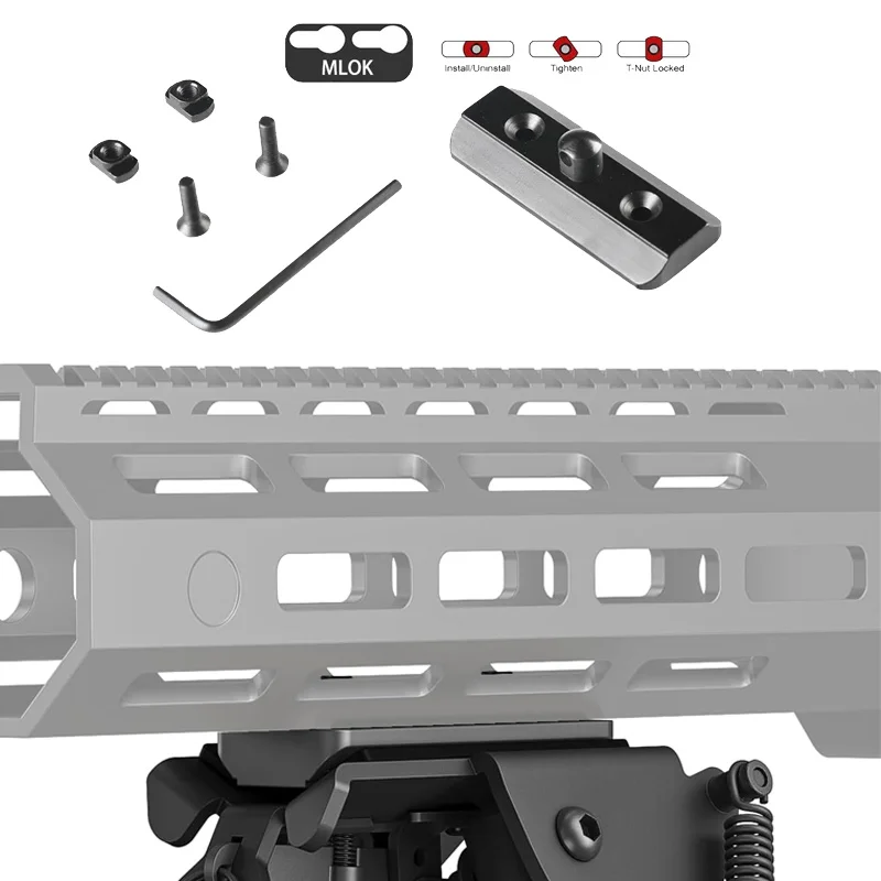 MLok レールバイポッドアダプタースリングスタッドマウント、4T ナット&4 ネジ&1 レンチ付き、ハリス対応、狩猟用バイポッド、おもちゃの銃アクセサリー用