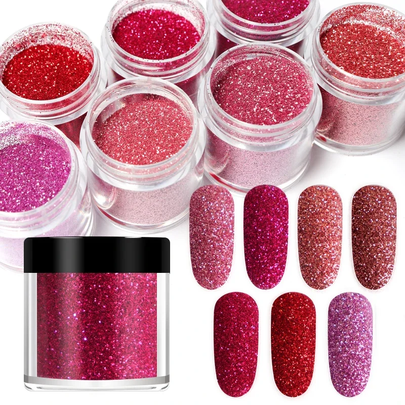 10ml Red Nail Glitter Fine Sugar Powders For Nail Art Decorations Bulk Chrome Pigment Dust For Gel Polish Manicure Accessories