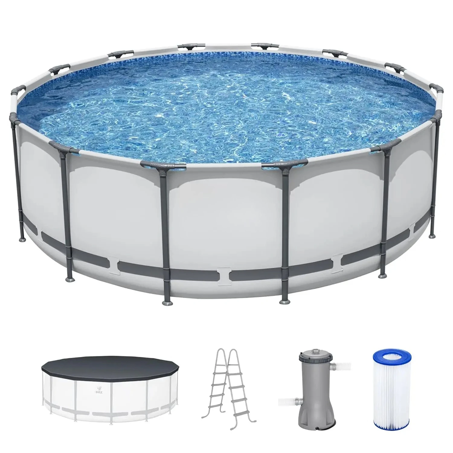 Round Metal Frame Above Ground Swimming Pool Set with Filter Pump Ladder & Cover 14ft x 48in Outdoor Backyard Summer