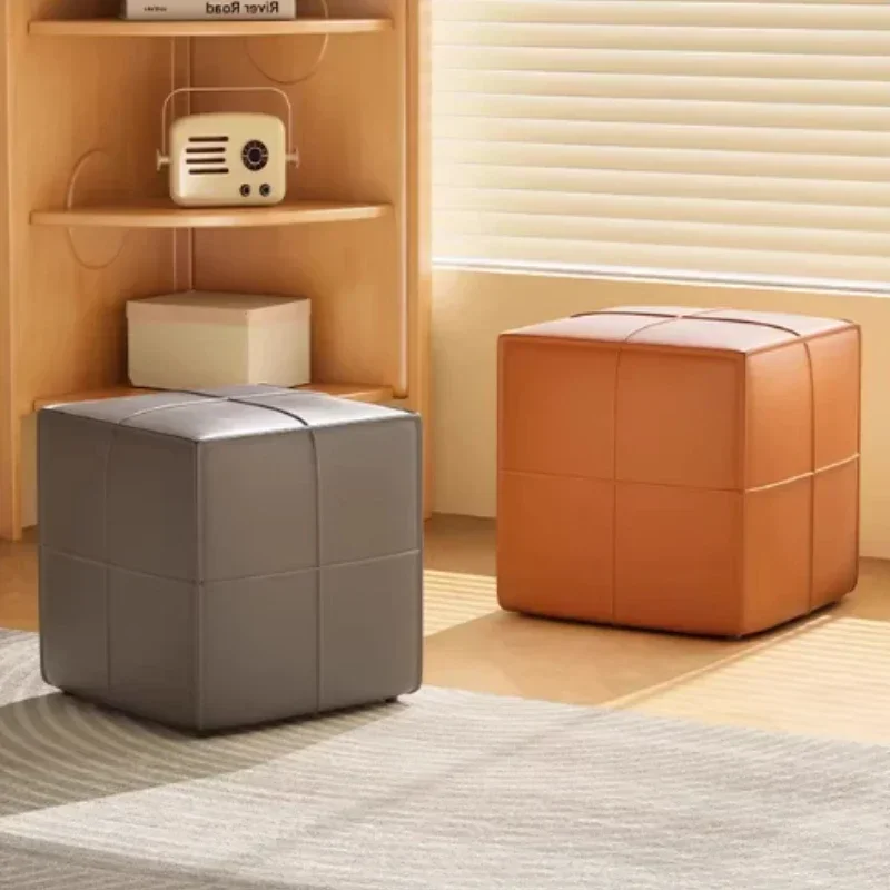 #Modern light luxury leather stool living room coffee table sofa foot pedal shoe changing stool