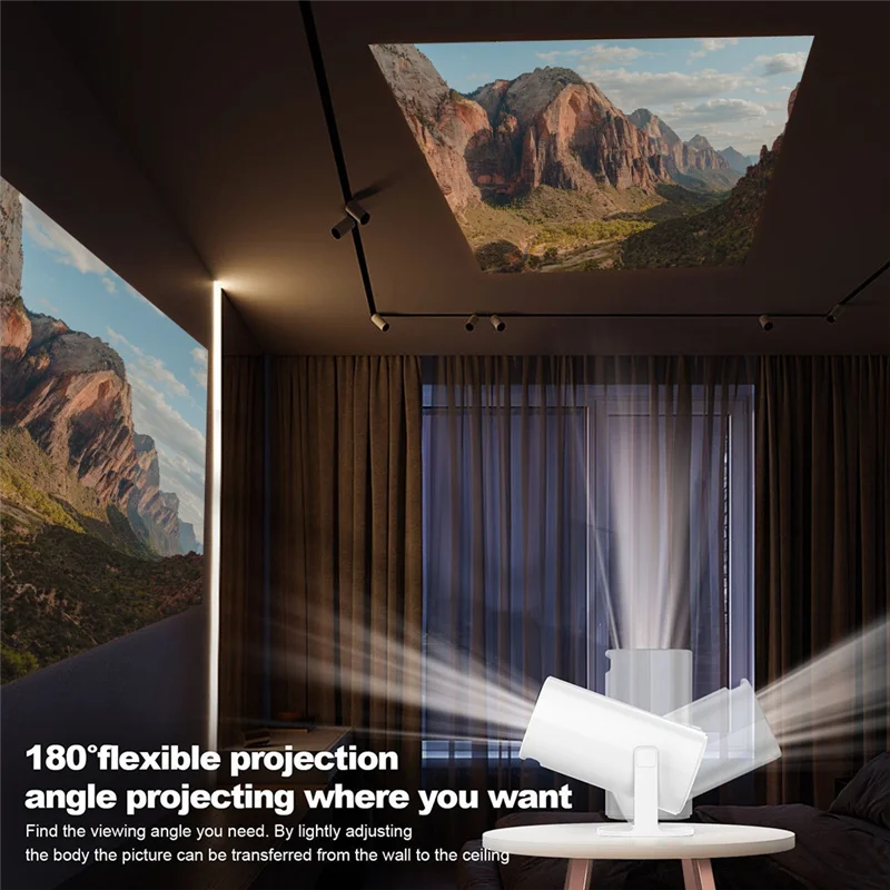 【FUXQ】Smart Portable Mini Projector With Wifi And Bluetooth, 4K Full HD Small Movie Projector Featuring 180° Rotation