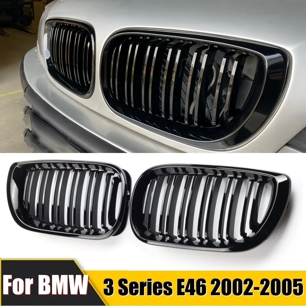 1 para do BMW 3 serii E46 kratki przedni zderzak samochodowy kratka wyścigowa kratki podwójna linia nerki kratki czarny błyszczący kratki 4 drzwi 2002-2005