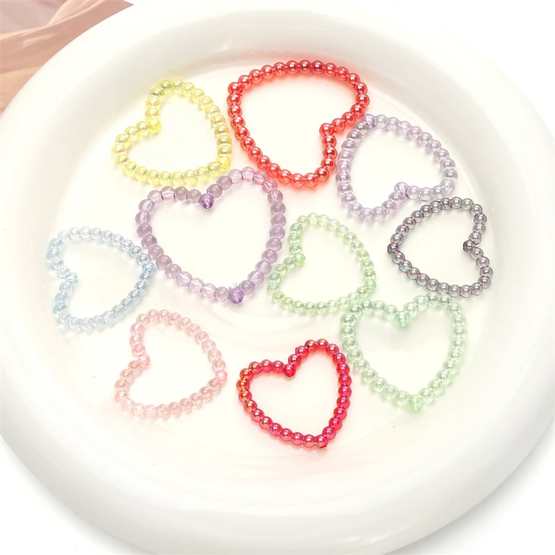 5-10pcs/lot Hollow Love Heart Shape Acrylic Beads About 9-10g Colorful Acrylic Loose Beads Handmade Making Necklace Materials