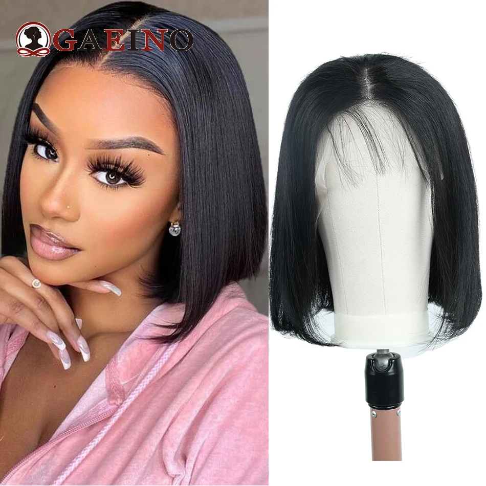 Perruque Bob Lace Front Wig Remy Naturelle avec Frange, Cheveux Lisses, 13x4, Dentelle Transparente, Partie Centrale, Latérale, Entièrement Fabriquée à la Machine