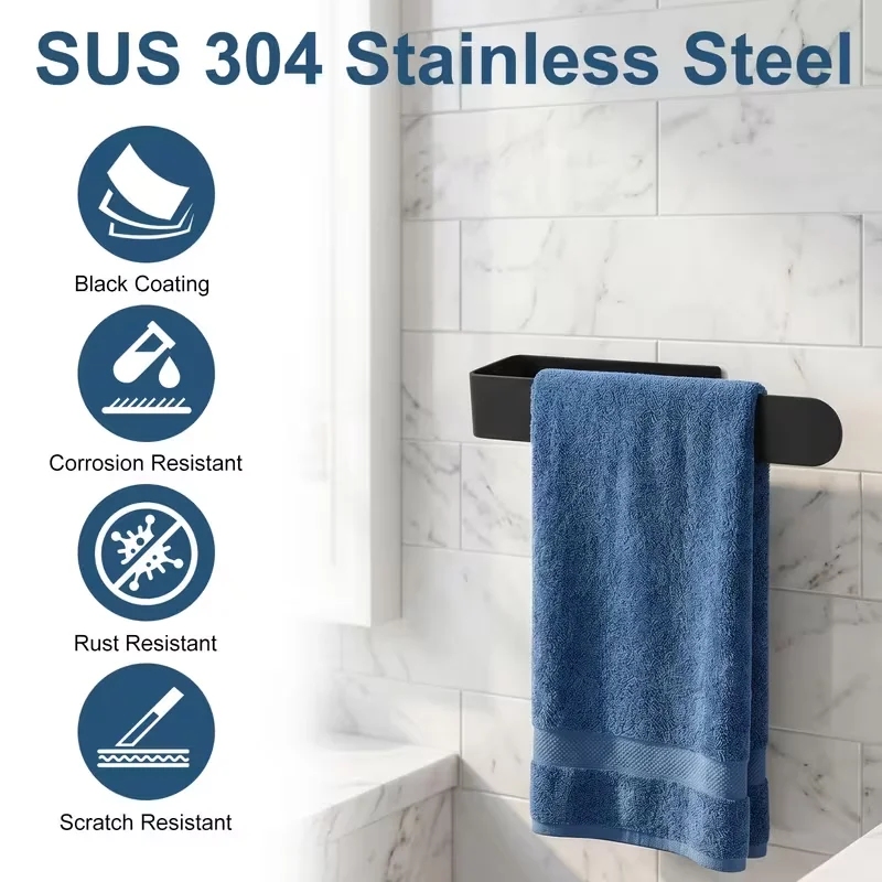 U-shaped wall mounted towel bar, bathroom and kitchen towel storage rack, non perforated square simple towel rack