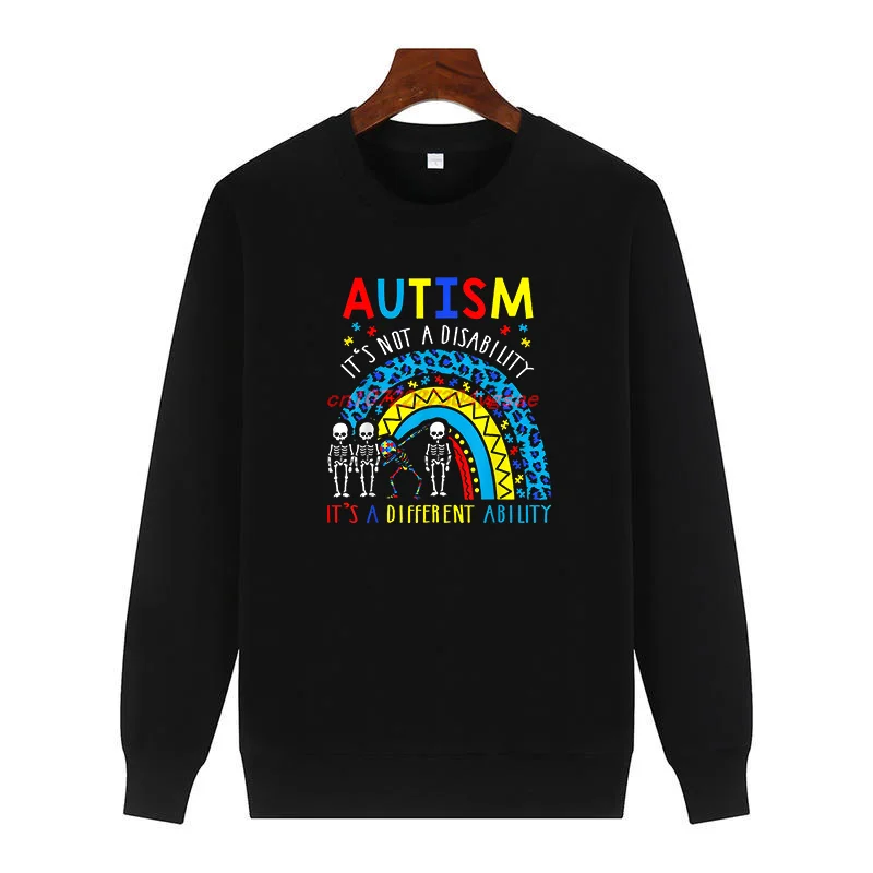 Fashion Men's Winter Sweater Rainbow Autism Its Not A Disability It's A Different Ability Printed Sweater Men's Sportswear